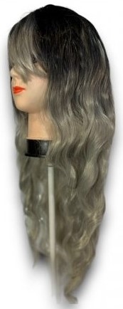 Visokokakovostna ženska lasulja - črno-siva 70 cm